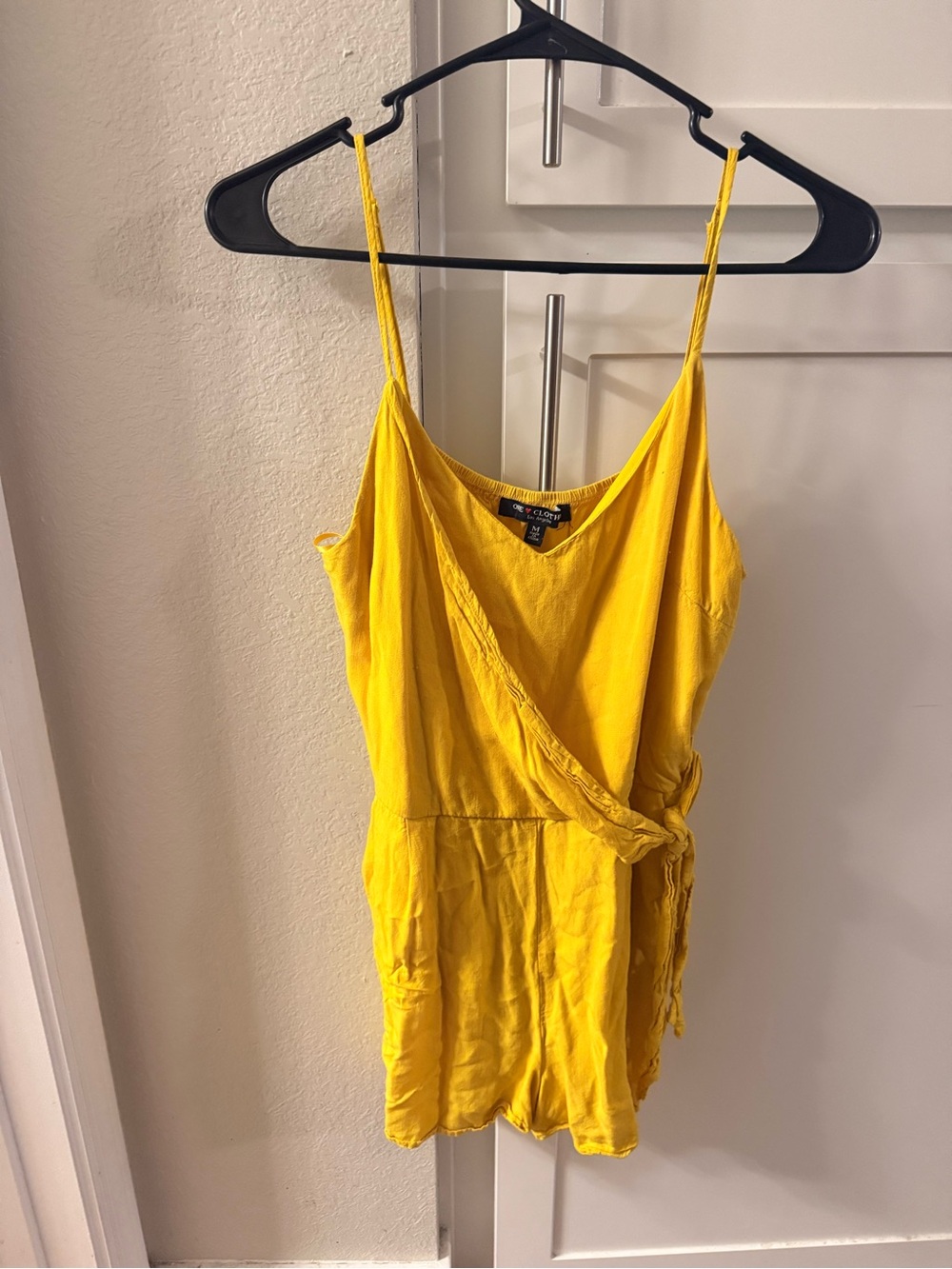 One Clothing Yellow Wrap-Front Spaghetti Strap Romper